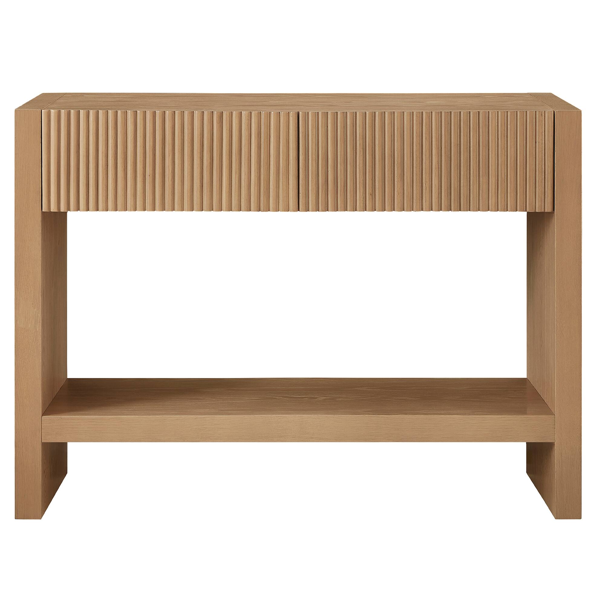 Angle. Hudson&Canal - Manzanita 48" Wide Rectangular Solid Wood Fluted Console Table - Tan.
