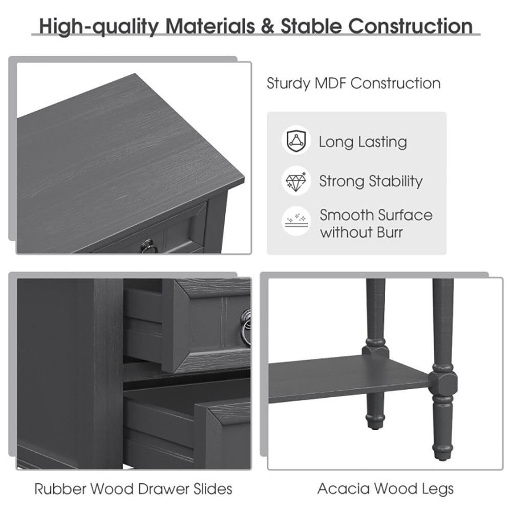 High-quality Materials & Stable Construction

Sturdy MDF Construction
- Long Lasting
- Strong Stability
- Smooth Surface without Burr

Rubber Wood Drawer Slides

Acacia Wood Legs