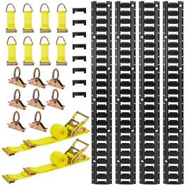 VEVOR - E-Track Tie-Down Rail Kit, 4 Pack 7.7 ft E Track Rails, 26 Pcs Includes 2 Ratchet Straps & 8 O-Rings & 8 Tie-Offs - Black,Yellow