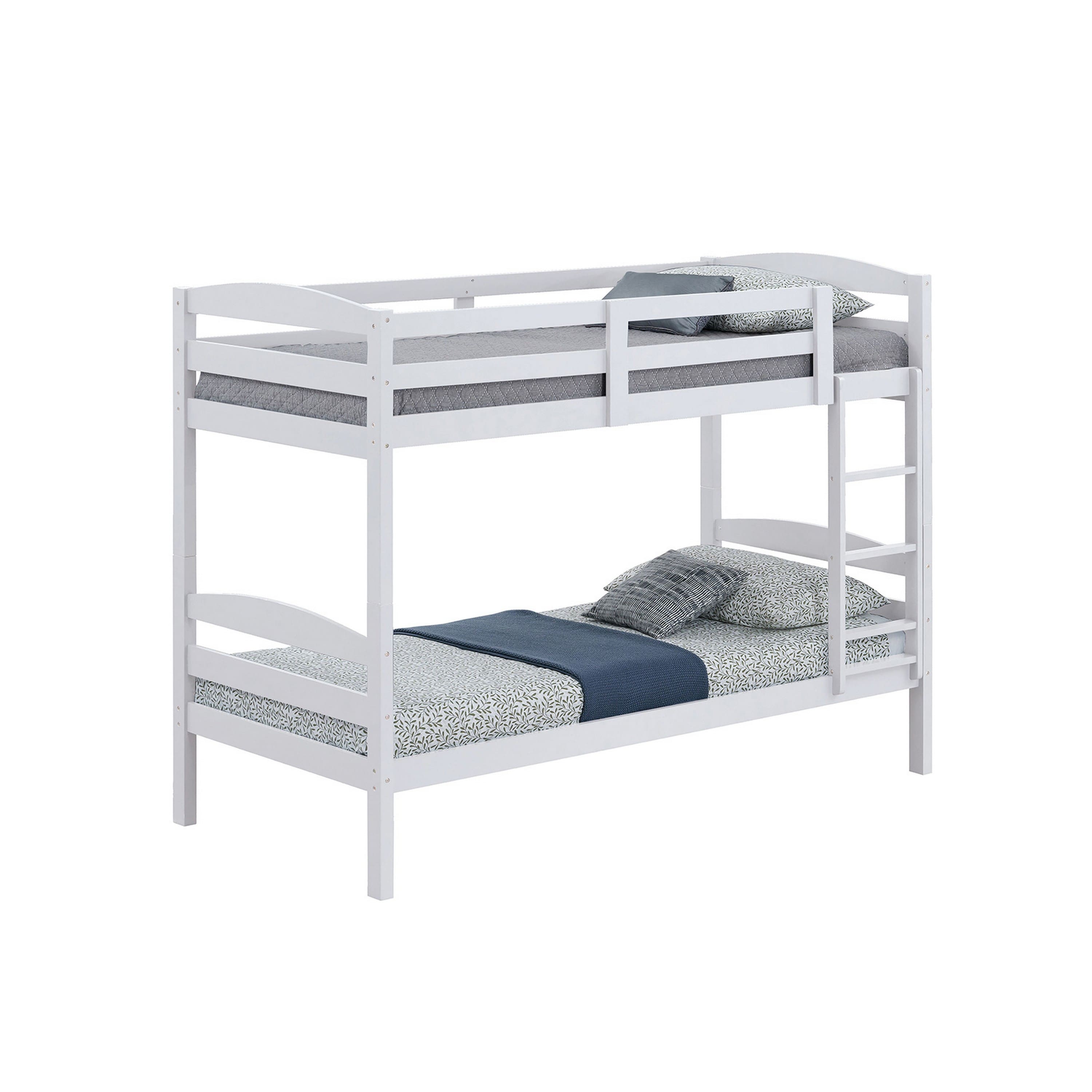 Manhattan Lane - Sifa Twin Bunk Bed, Convenient Ladder, Arch Slat Design, White Solid Wood - White