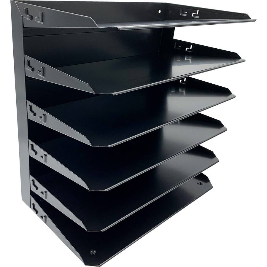 Left. Huron - Huron Horizontal Slots Desk Organizer 6 Compartment Horizontal 15" x 15" x 8.66" Durable Label Holder Black Steel - Black.