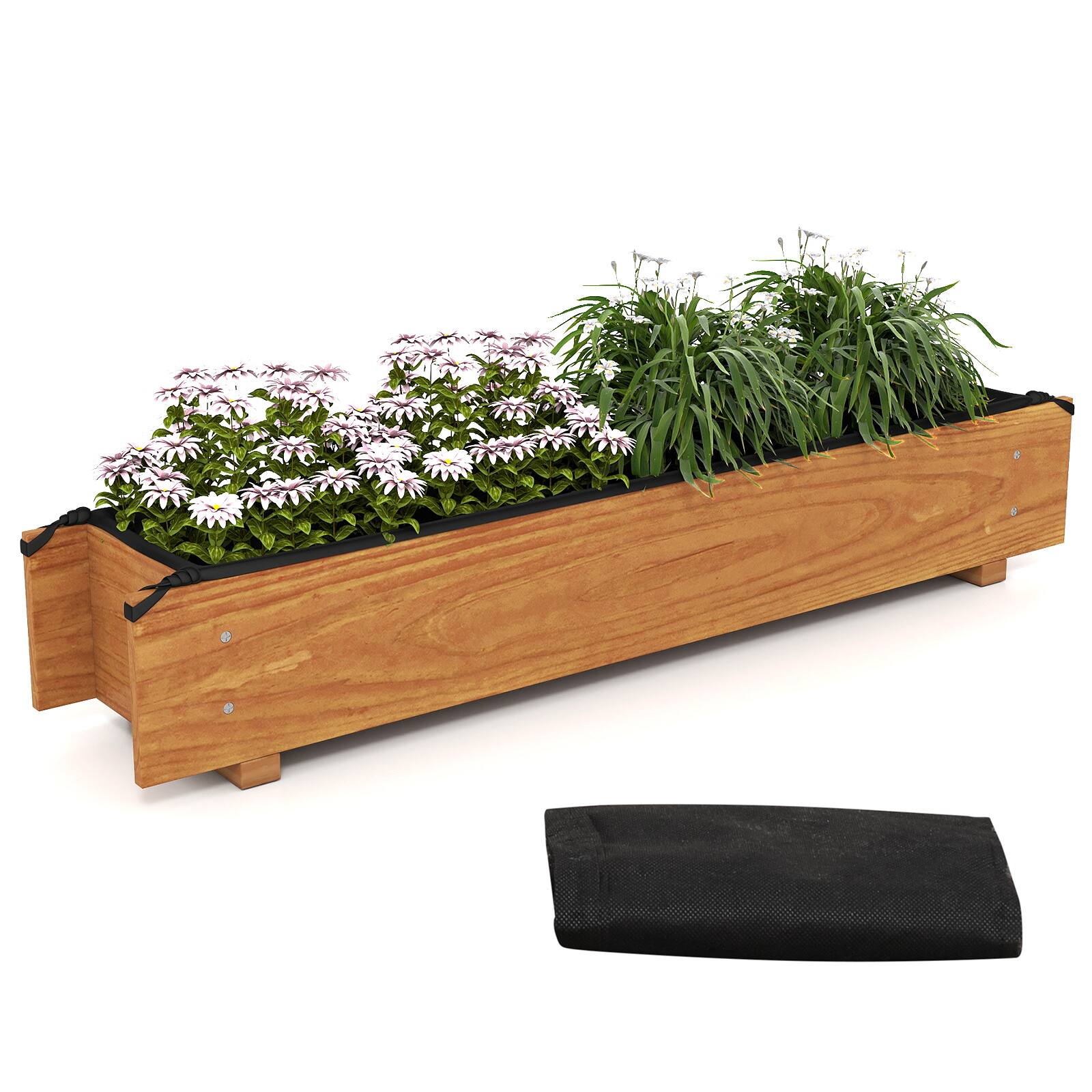 Alt View 9. Gymax - Gymax 2PCS Wooden Raised Garden Bed w/ Drainage Holes Liner for Vegetable Flower Herb - Orange.