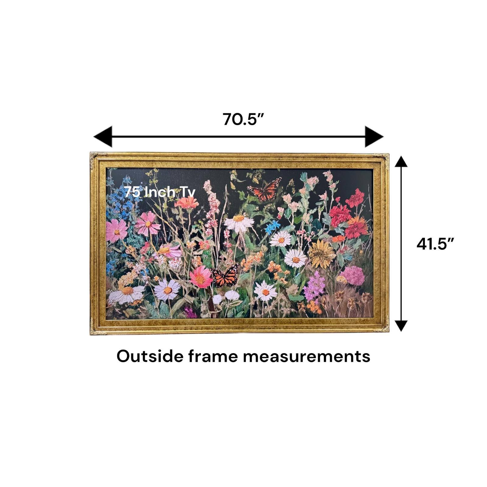 70.5" x 41.5" Outside frame measurements  
75" Inch TV
