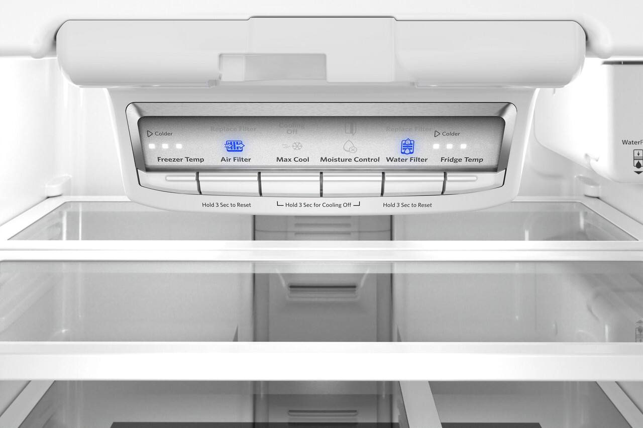 Replace Filter  
Air Filter  
Max Cool  
Moisture Control  
Water Filter  

Freezer Temp  
Hold 3 Sec to Reset  

Colder  
Fridge Temp  
Hold 3 Sec to Reset  

Hold 3 Sec for Cooling Off