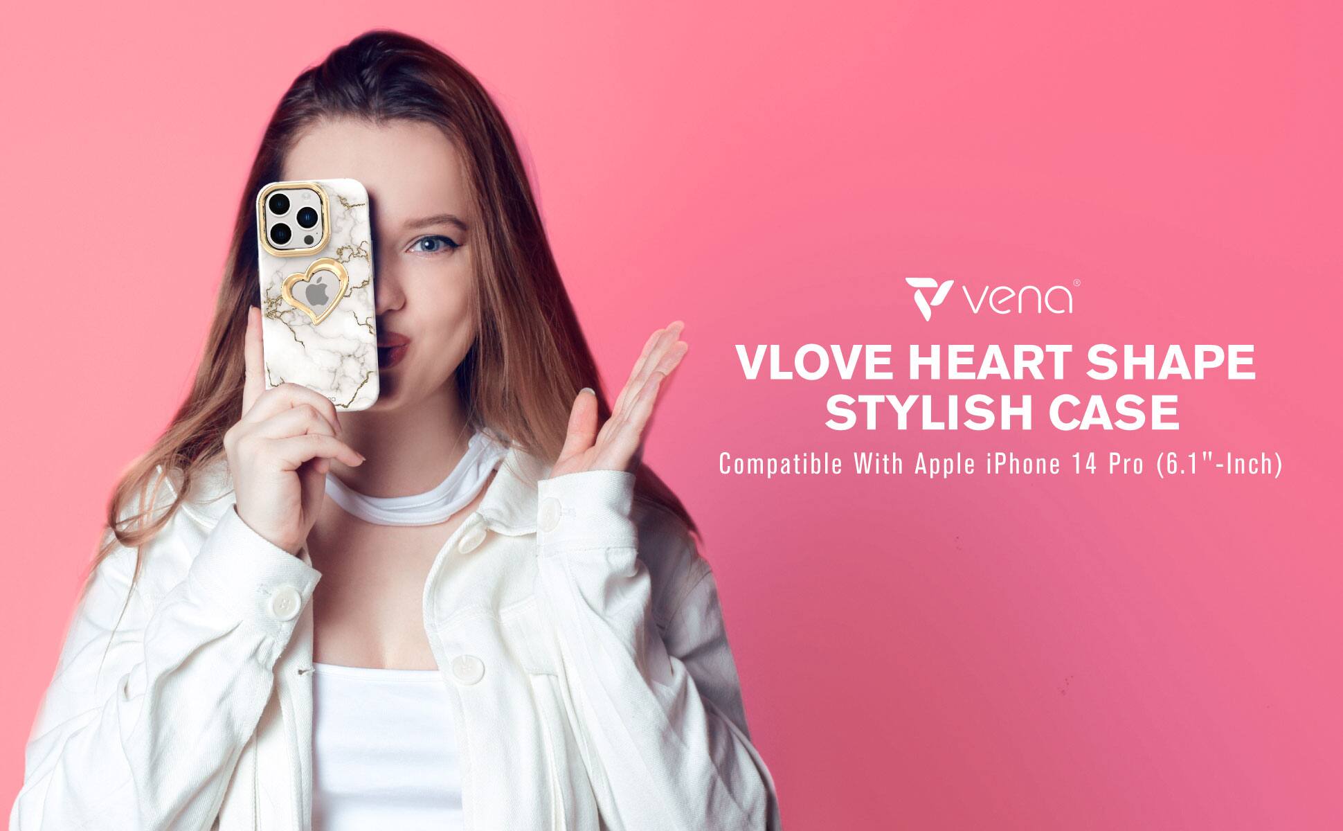 vena VLOVE HEART SHAPE STYLISH CASE Compatible With Apple iPhone 14 Pro (6.1"-Inch)