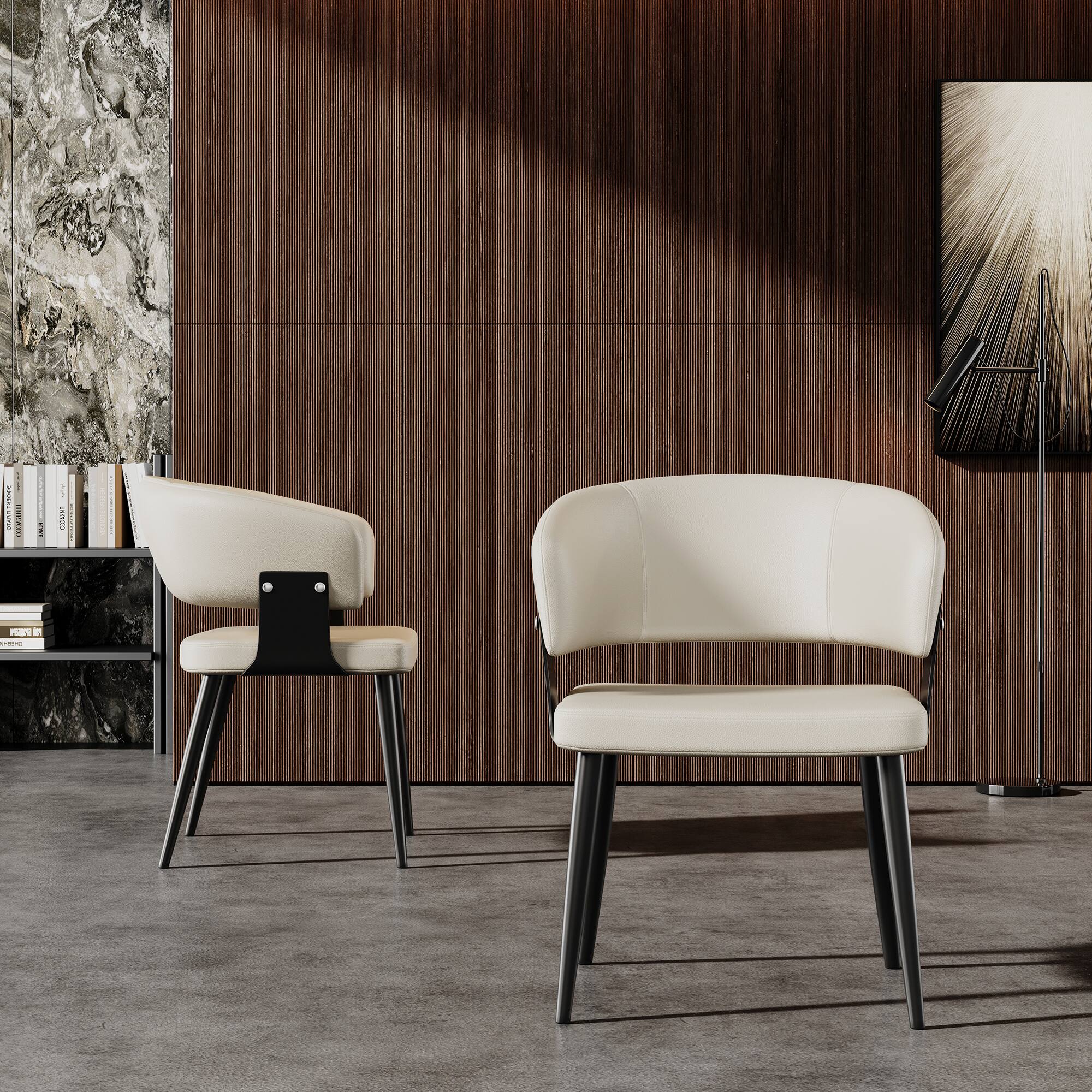 Alt View 2. luck idea - Dining Chairs Set of 2 Thick-Wide Arched Backrest Leather Upholstery - Off-white.