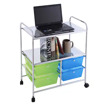 Front. Gymax - Gymax Rolling Storage Cart Metal Rack Shelf 4 Drawers Home Office Furniture - Green + Blue.