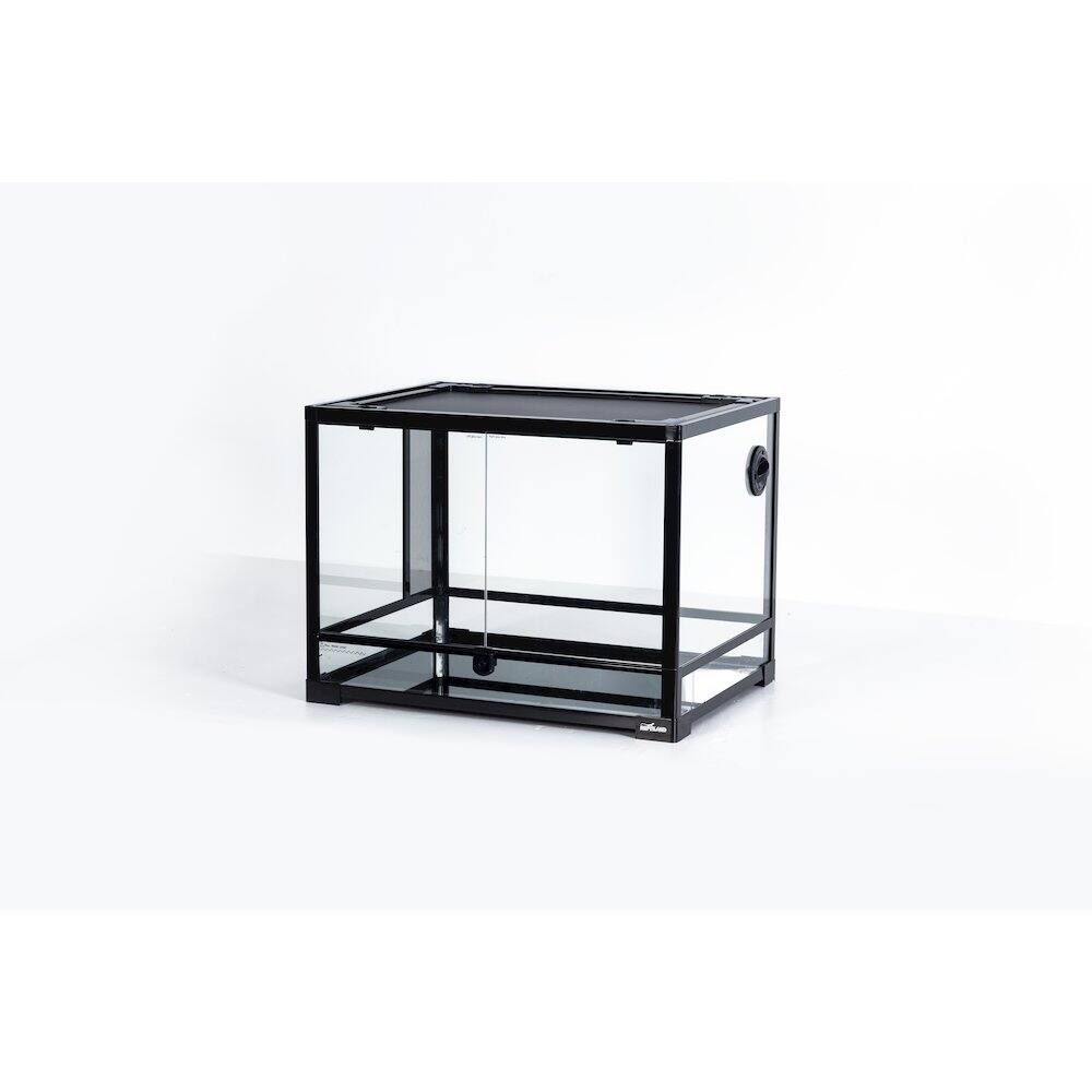 Left. TRIXIE - 32 Gallon Glass Terrarium, Double Hinged Doors, Mesh Top - Black.