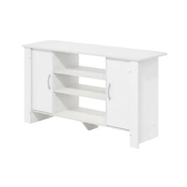 FurniFact - TV Stand with Wood Finish and Storage Shelves - White