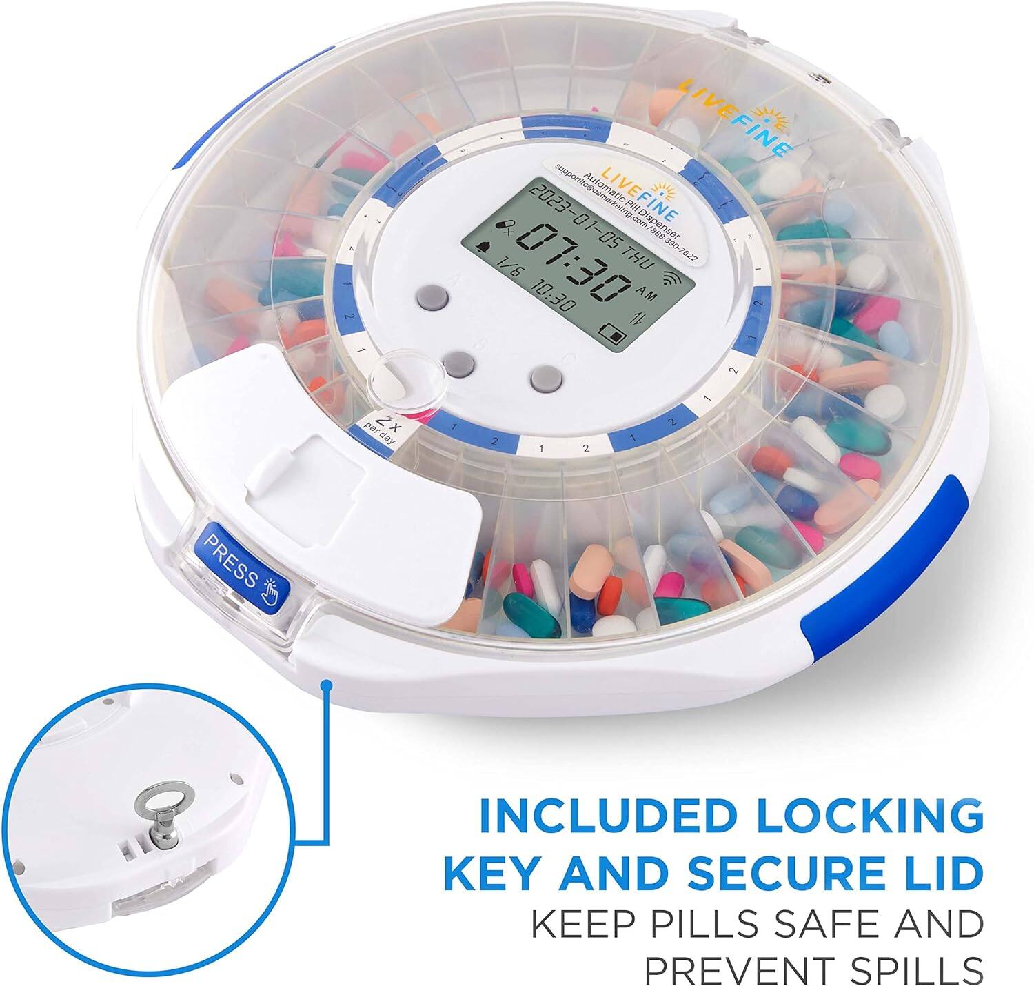 LIVEFINE 2023-01-05 THU 07:30 AM - 10:30 AM 1 1 - 2 per day 1 2 1 2 2 - PRESS INCLUDED LOCKING KEY AND SECURE LID KEEP PILLS SAFE AND PREVENT SPILLS