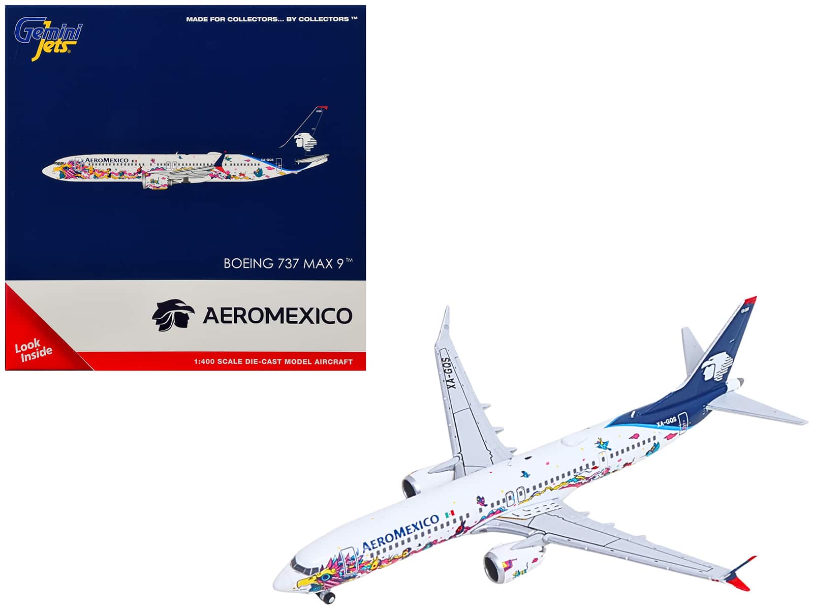 "Boeing 737 MAX 9 Commercial Aircraft ""Aeromexico - Kukulcan"" White with Graphics and Blue Tail 1/400 Model by GeminiJets" price history on PriceWatchPro