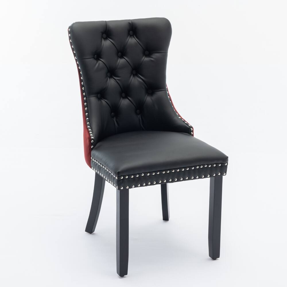 Back. Loheer - Loheer Tufted Velvet Solid Wood Dining Chairs Set of Two Burgundy - Burgundy.