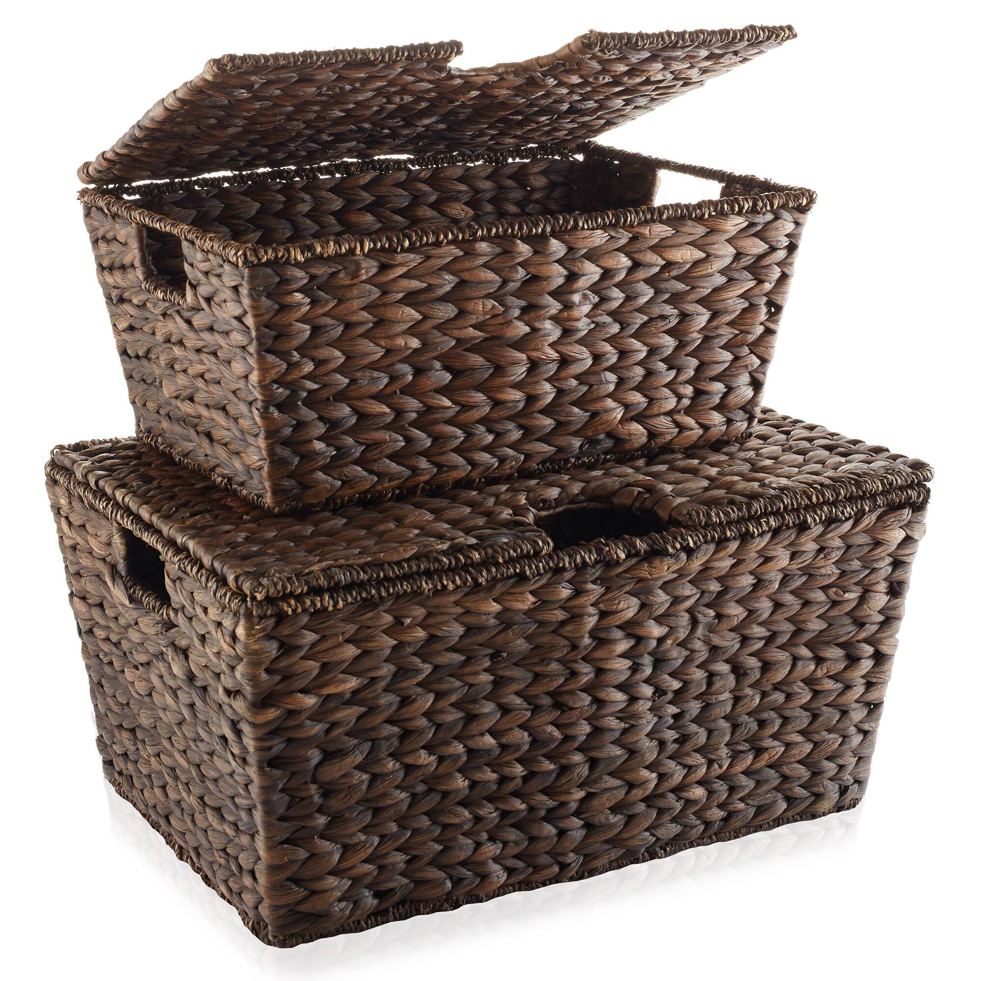 Alt View 2. Casafield - Water Hyacinth Storage Baskets with Tapered Bottoms - Espresso.