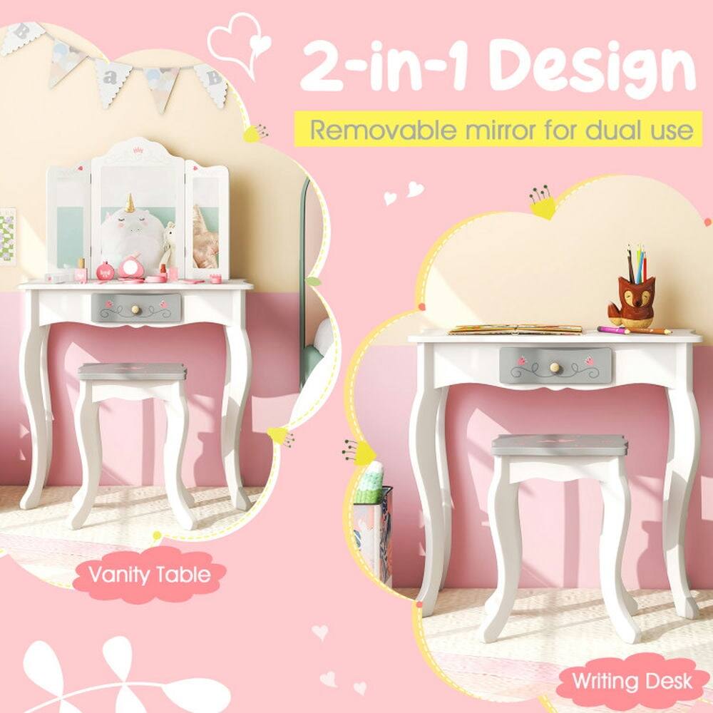 2-in-1 Design  
Removable mirror for dual use  

Vanity Table  
Writing Desk