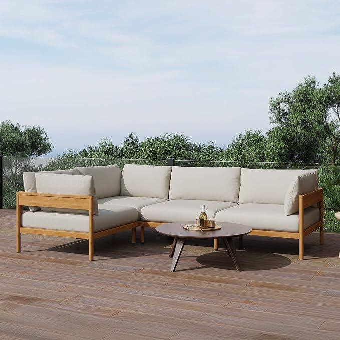 Front. Acanva - Acanva Vento Outdoor Patio Furniture Set, 4 Seats - Beige.