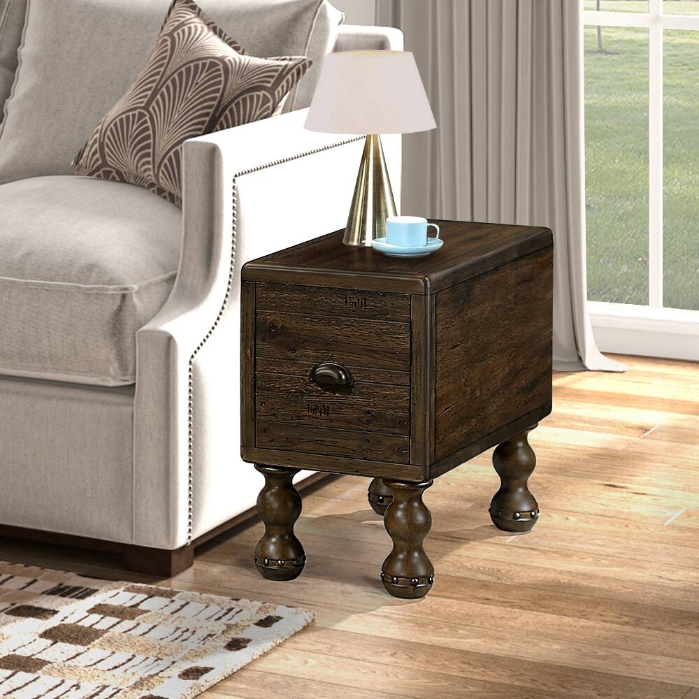 Alt View 3. Loheer - Loheer Solid Wood End Table Narrow Side Table with Drawer Vintage Bedside Table Espresso Nightstand for Small Spaces - Espresso.