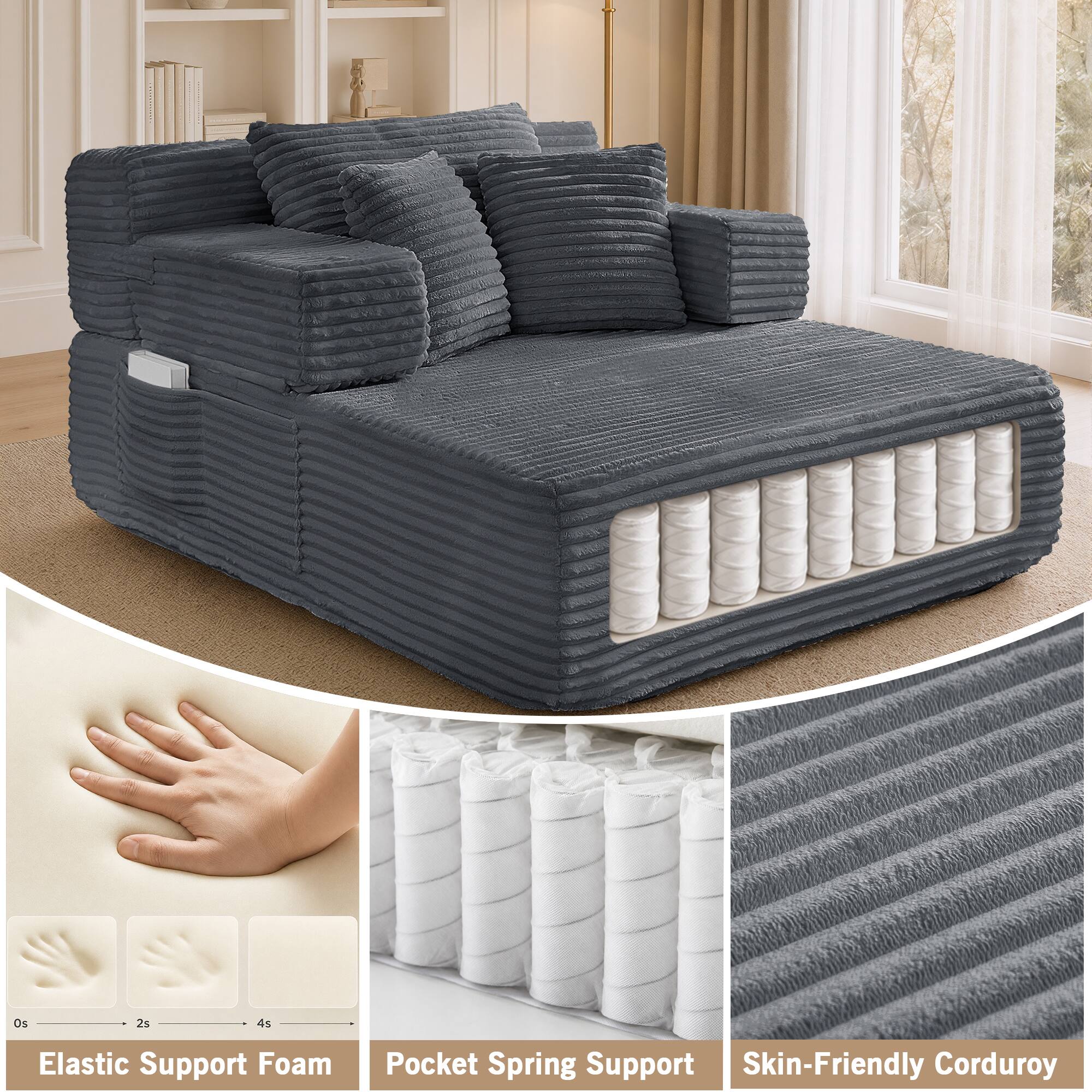 Os 2s 4s Elastic Support Foam Pocket Spring Support Skin-Friendly Corduroy