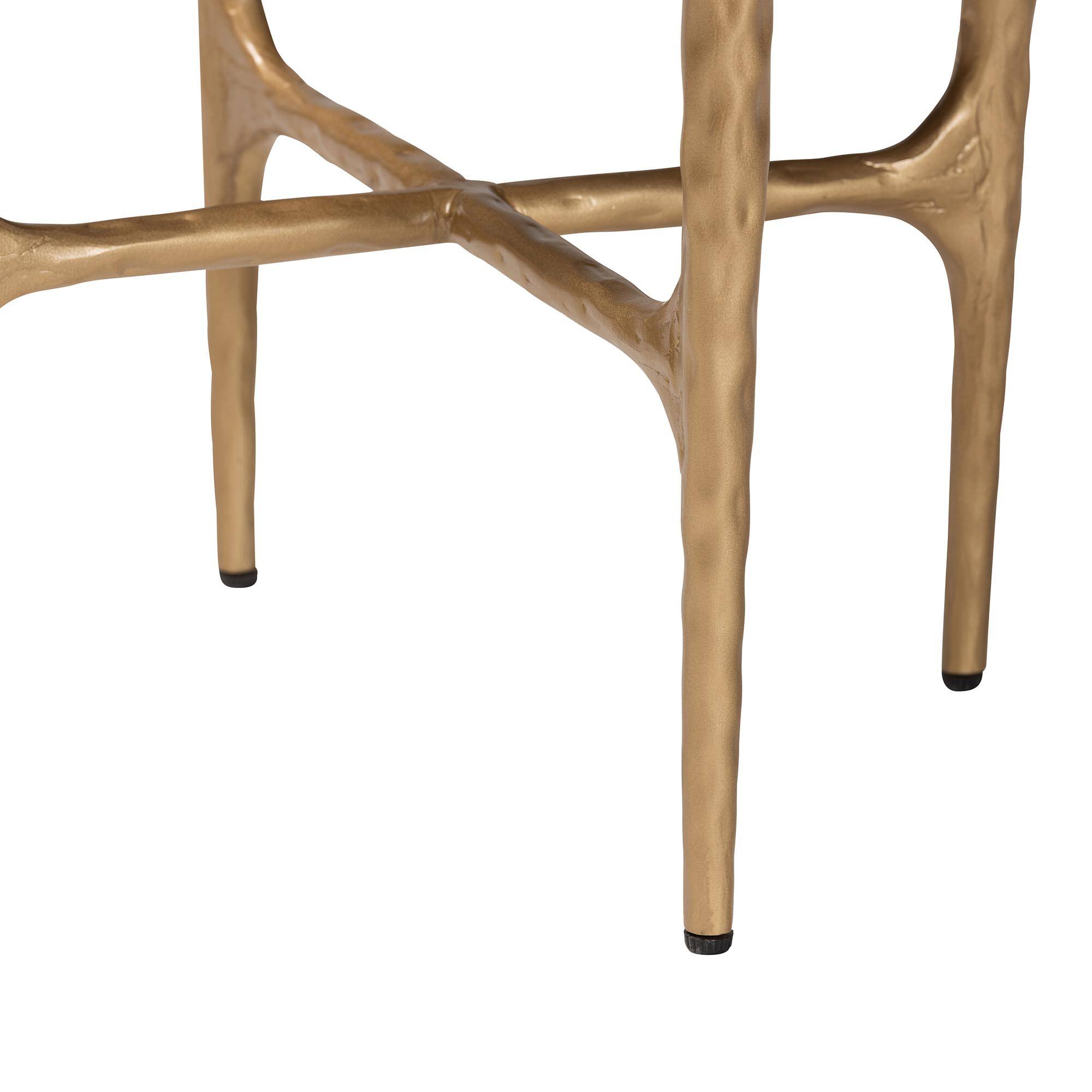 Back. Baxton Studio - Akanji Marble End Table - Modern Rustic Accent Table with Hand-Forged Metal Frame, Round - Marble White/Gold.