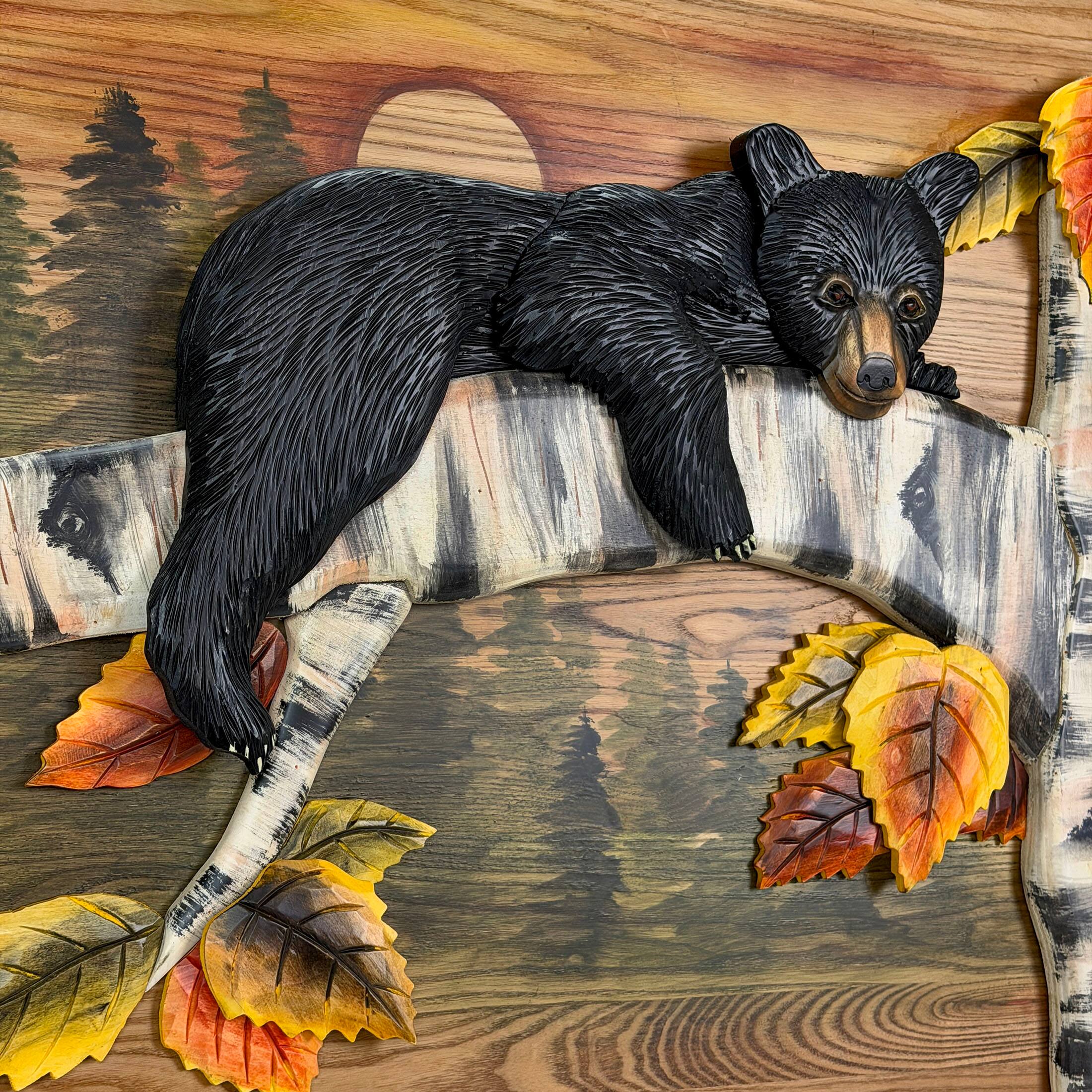 Alt View 8. Zeckos - Bear Cub in Birch Forest Wood Wall Sculpture 24x34.5 Glossy Brown Indoor Decor - Brown.