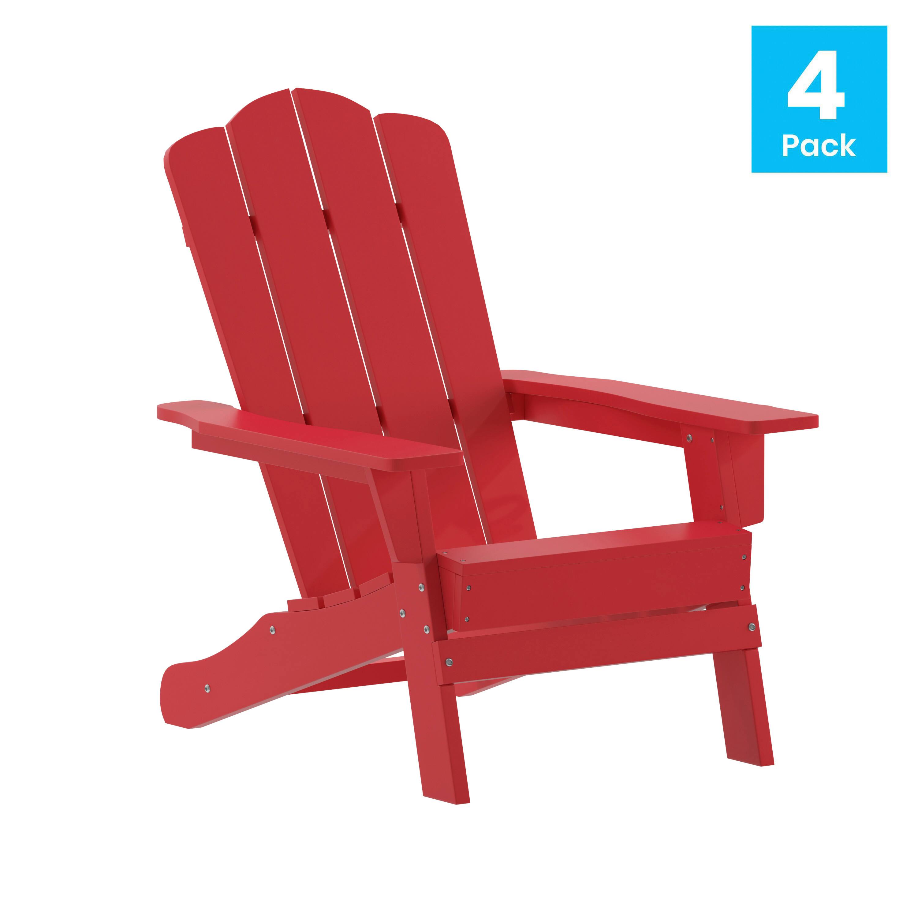 Alt View 1. Emma + Oliver - Tiverton Set of 4 Adirondack Chairs with Cup Holders, Weather Resistant HDPE Adirondack Chairs - Red.
