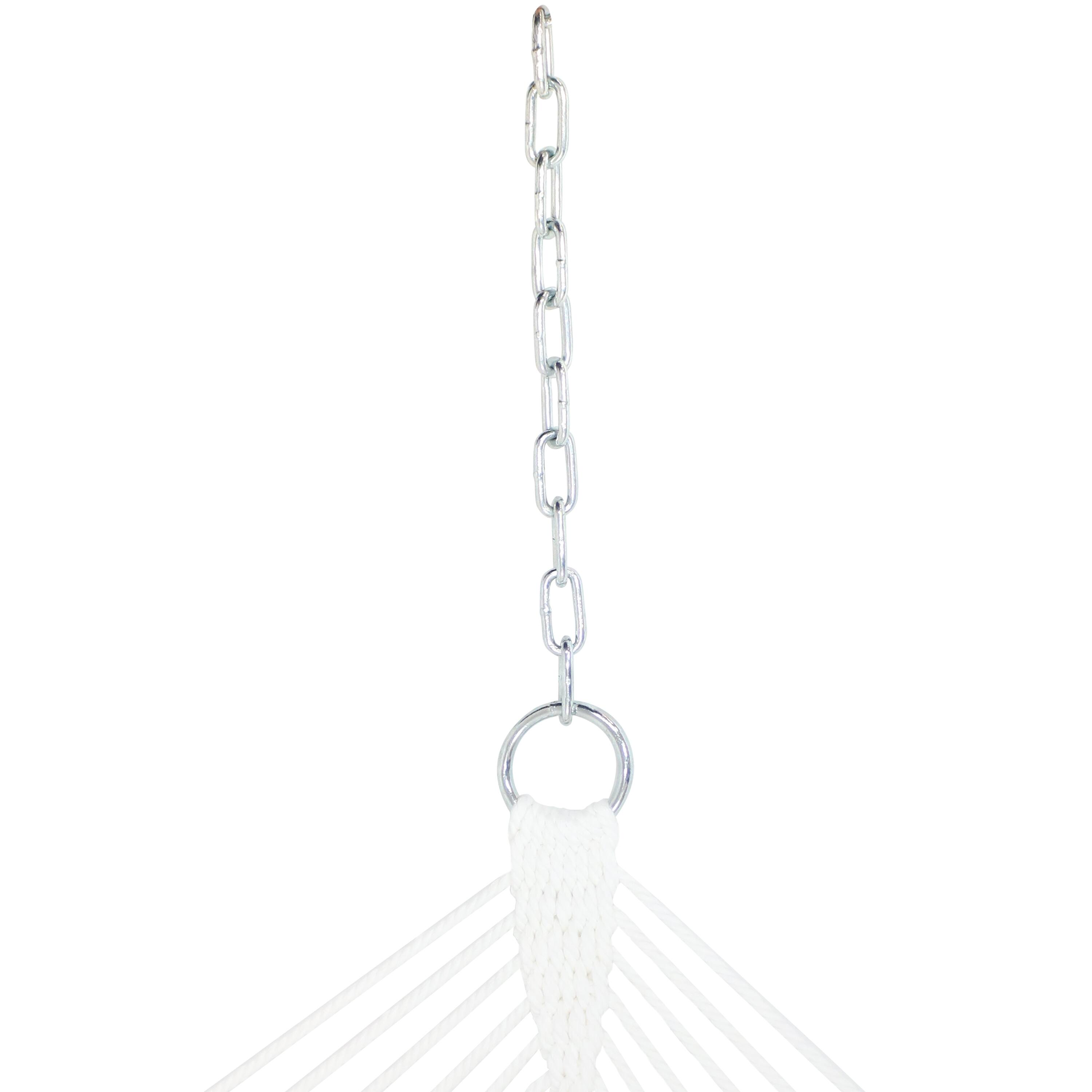 Alt View 9. Sunnydaze - Large Woven Hammock with Spreader Bar and Fringe - Lagoon Stripes.