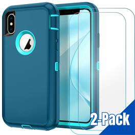 Entronix - iPhone XR Bundle - Heavy Duty Case with 2 Clear Screen Protectors for Ultimate Protection - Teal