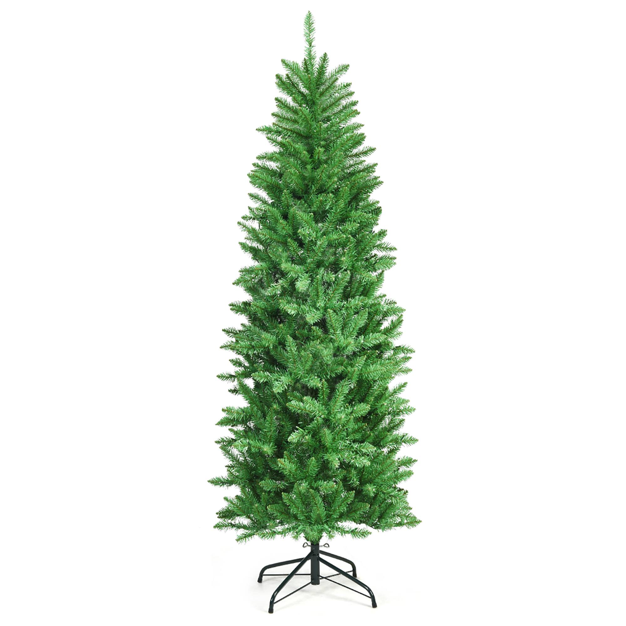 Alt View 20. Costway - 6Ft Pre-lit Artificial Pencil Christmas Tree Hinged Fir PVC Tree /250 LED Lights - Green.