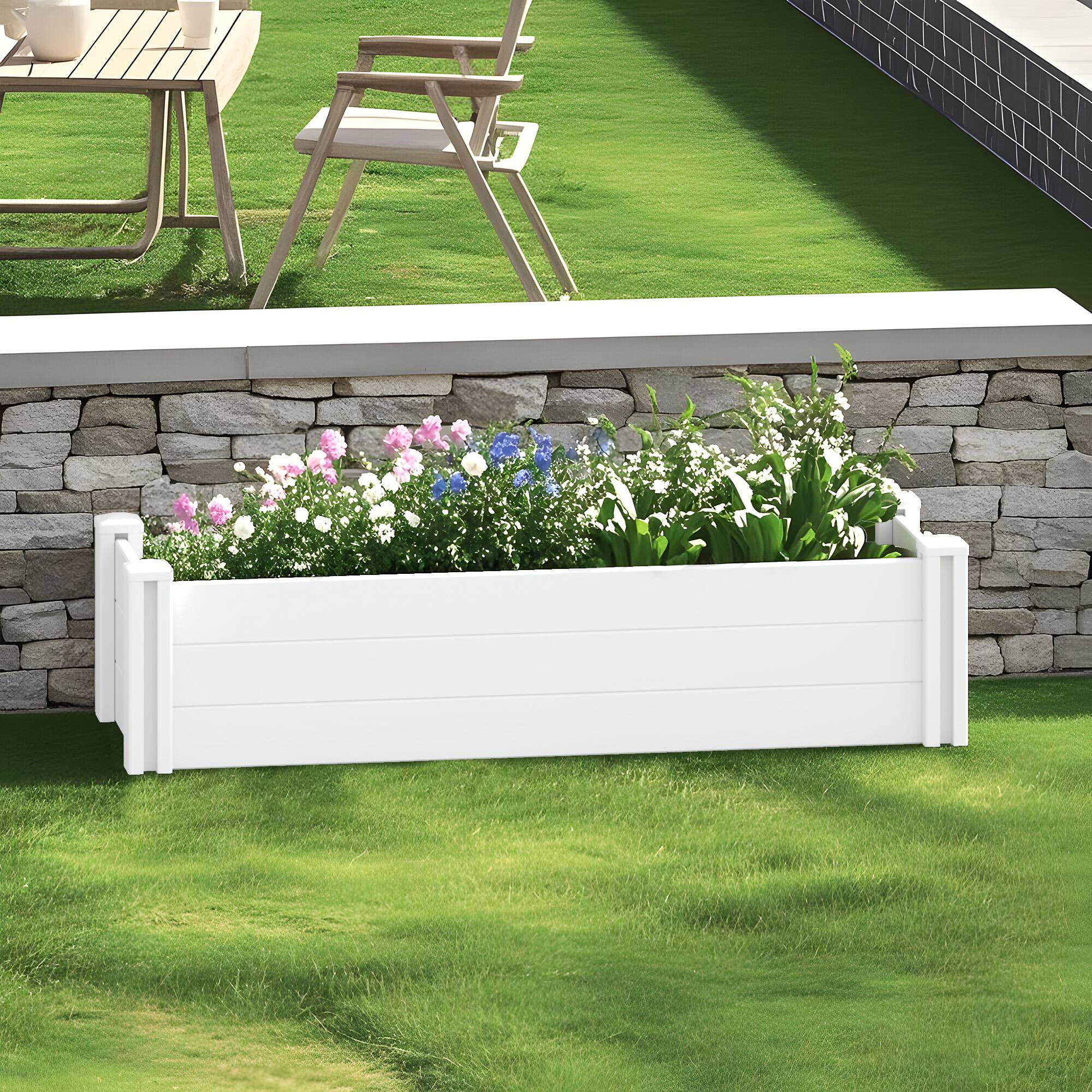 Alt View 2. PexFix - 51.2 in. W x 13 in. H Rectangle Vinyl PVC Planter Box Raised Garden Beds-Perfect for Patio and Backyard Use - White.