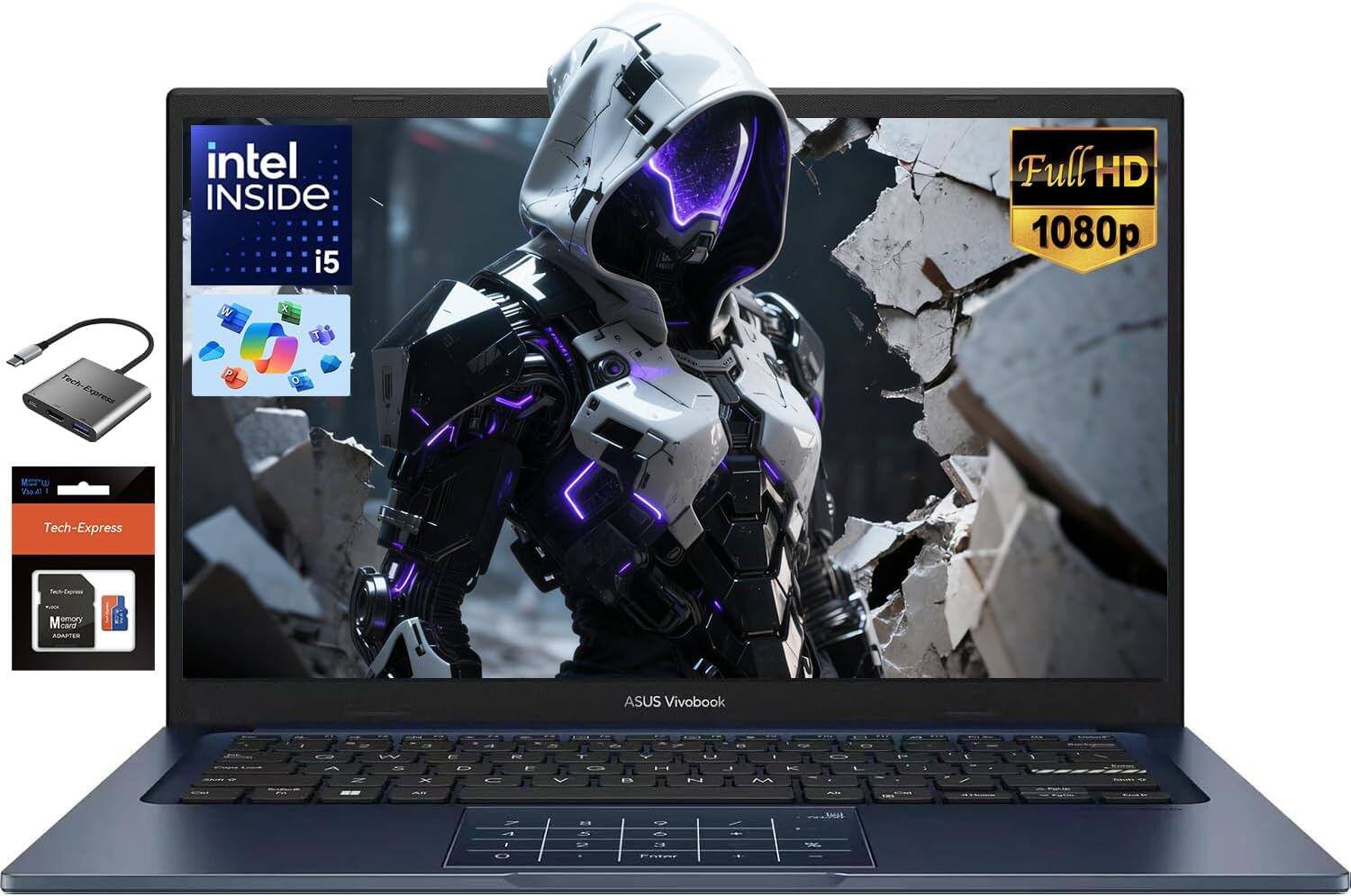 ASUS - Vivobook 14" FHD Laptop, Intel 10-Core i5-1334U (Beat i7-1250U), 16GB RAM 1TB SSD + 128GB SD Card W/Accessories - Quiet Blue