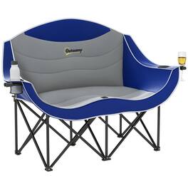 Outsunny - Folding Camp Chair for Adults, Double Camping Chair with Armrests, Cup Holders - Blue