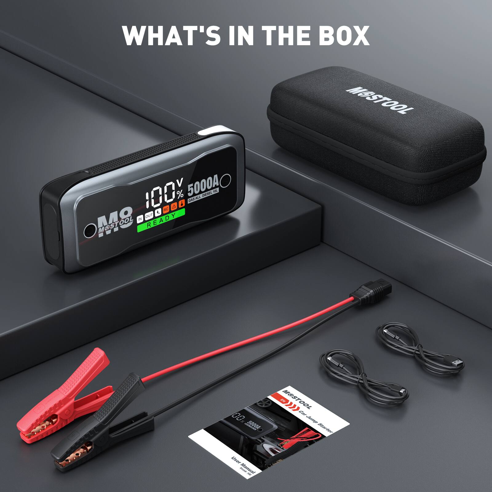 WHAT'S IN THE BOX  
MESTOOL V 5000A  
- AL ML 100% 40 4%  
- GMEALL  
- 4 OUT  
- Ma 100 - READY  
- MOST  
- D MESTOOL 00  
- SODD  
- Slarter Cheer  
- Menual