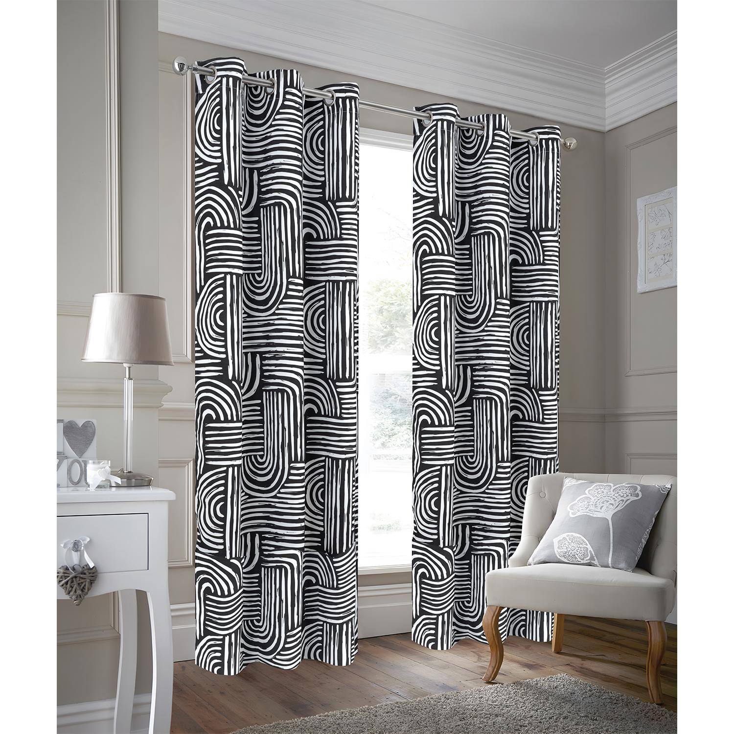 Angle. RT Designers Collection - RT Designer Collection Ashton Printed Blackout Luxurious Decorative Grommet Curtain Panel 54" x 84" Black - Black.