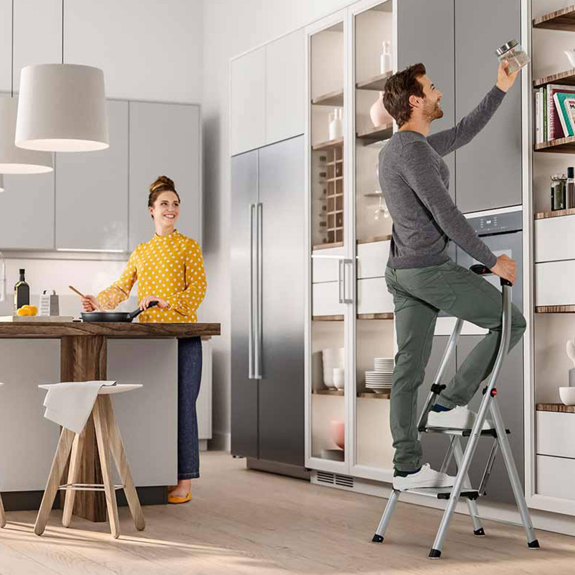 Alt View 5. Hailo - Hailo Folding Step Stool, 2 Step Ladder w/Tray for Home & Kitchen, K100, Silver - Metal & Black.