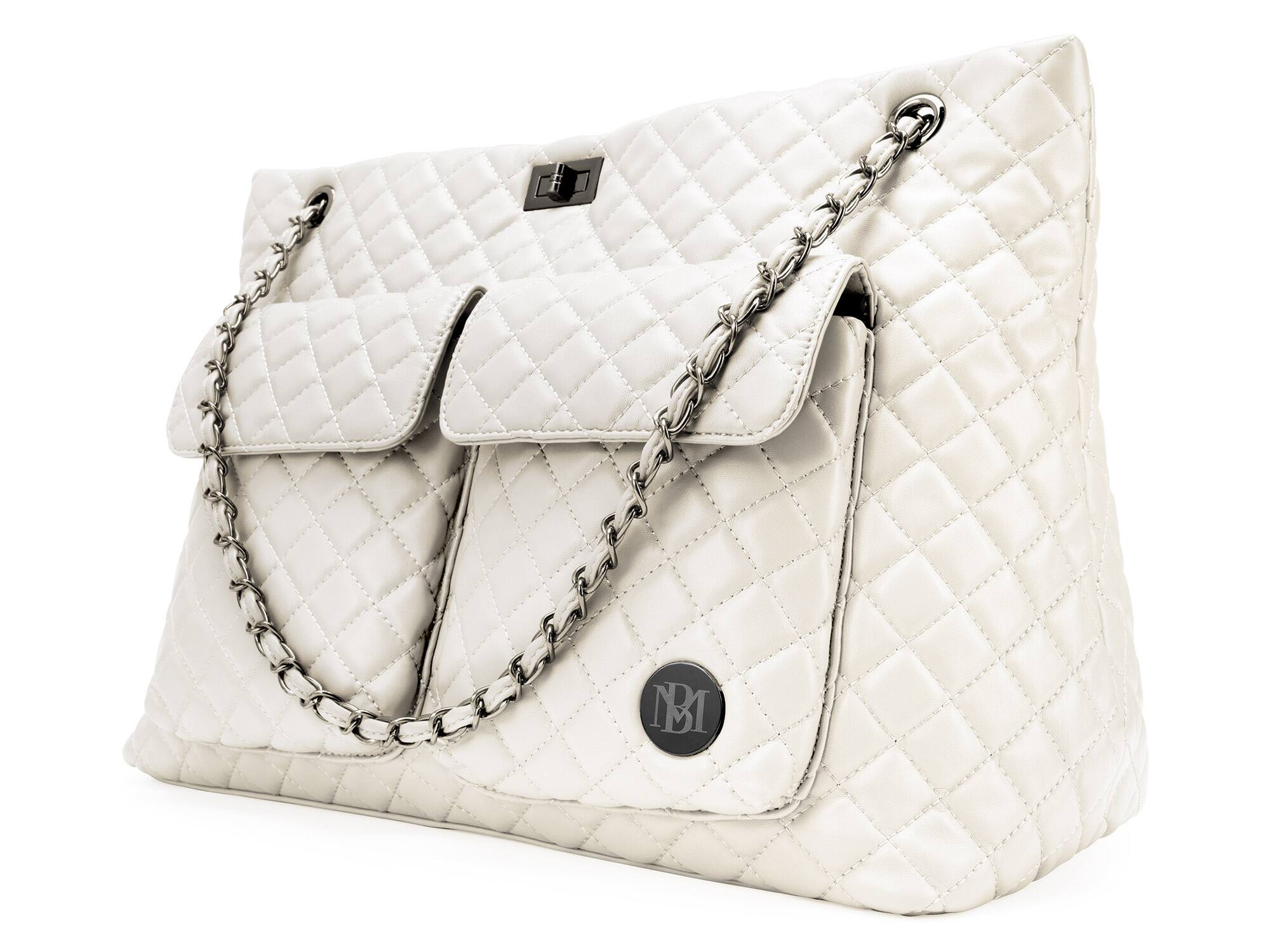 Alt View 3. Badgley Mischka - BADGLEY MISCHKA Diana Quilted Vegan Leather Weekender Duffel Bag | Cream - Cream.