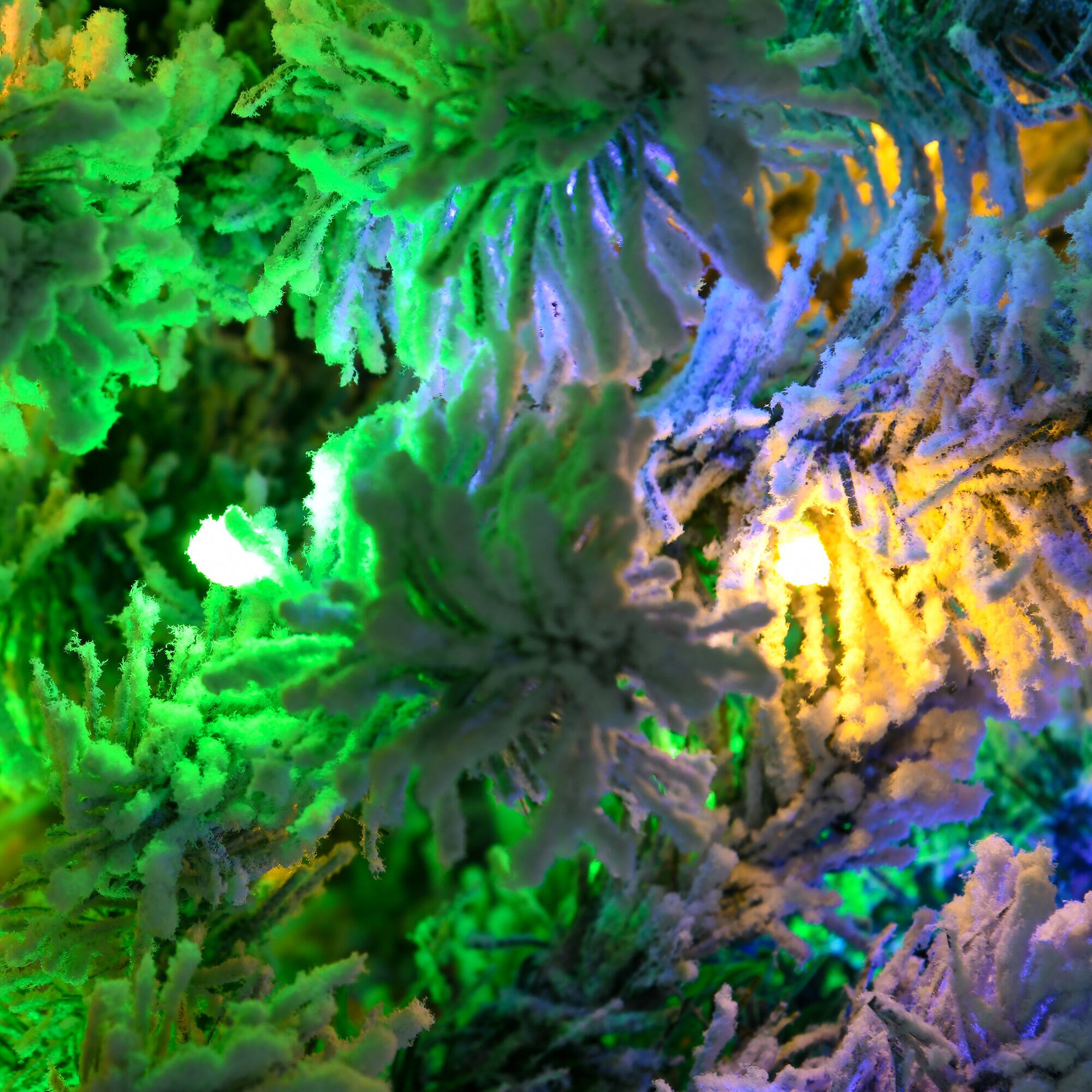 Alt View 8. Homcom - Prelit Artificial Christmas Tree, 607 Snow Flocked Branches, 350 Warm White or Colorful LEDs, Steel Base - green.