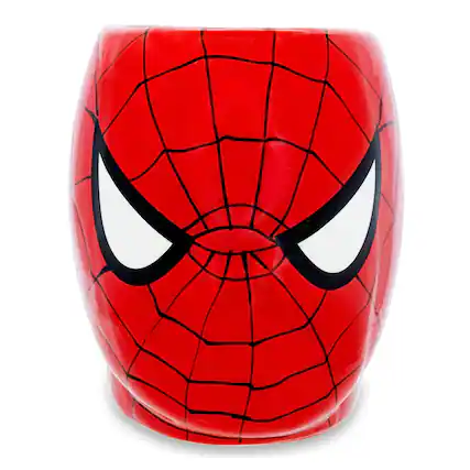 Front. Marvel - Marvel Comics Spider-Man Mask 3D Sculpted Ceramic Mug | Holds 20 Ounces - Red.