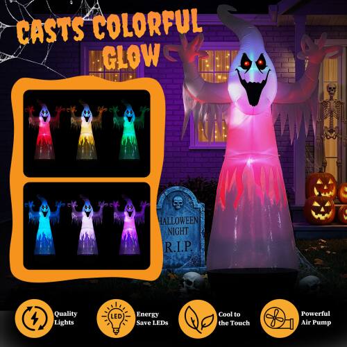 CASTS COLORFUL GLOW  
HALLOWEEN NIGHT R.I.P.  
Quality Lights  
LED  
Energy Save LEDs  
Cool to the Touch  
Powerful Air Pump