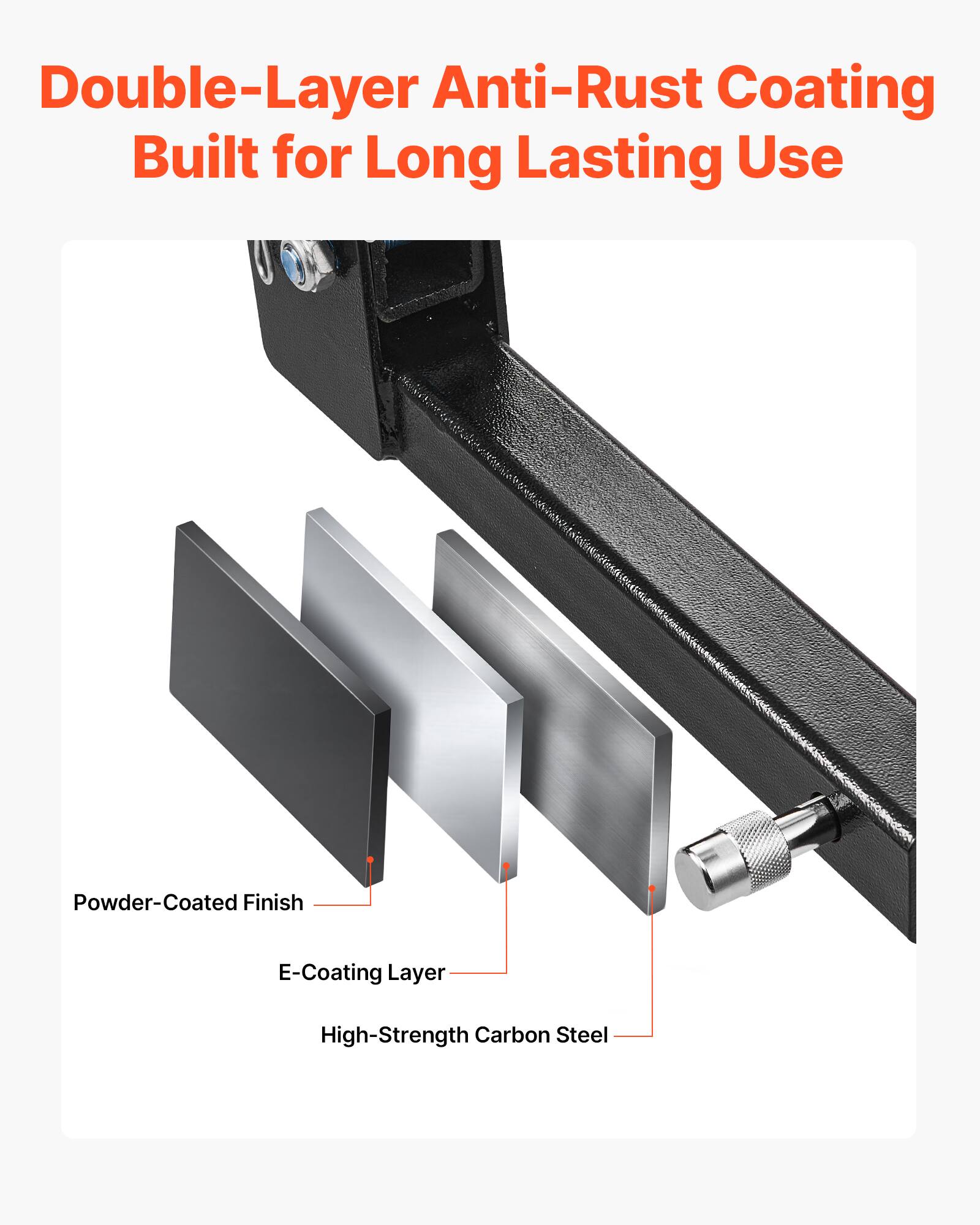 Double-Layer Anti-Rust Coating Built for Long Lasting Use  
Powder-Coated Finish  
E-Coating Layer  
High-Strength Carbon Steel