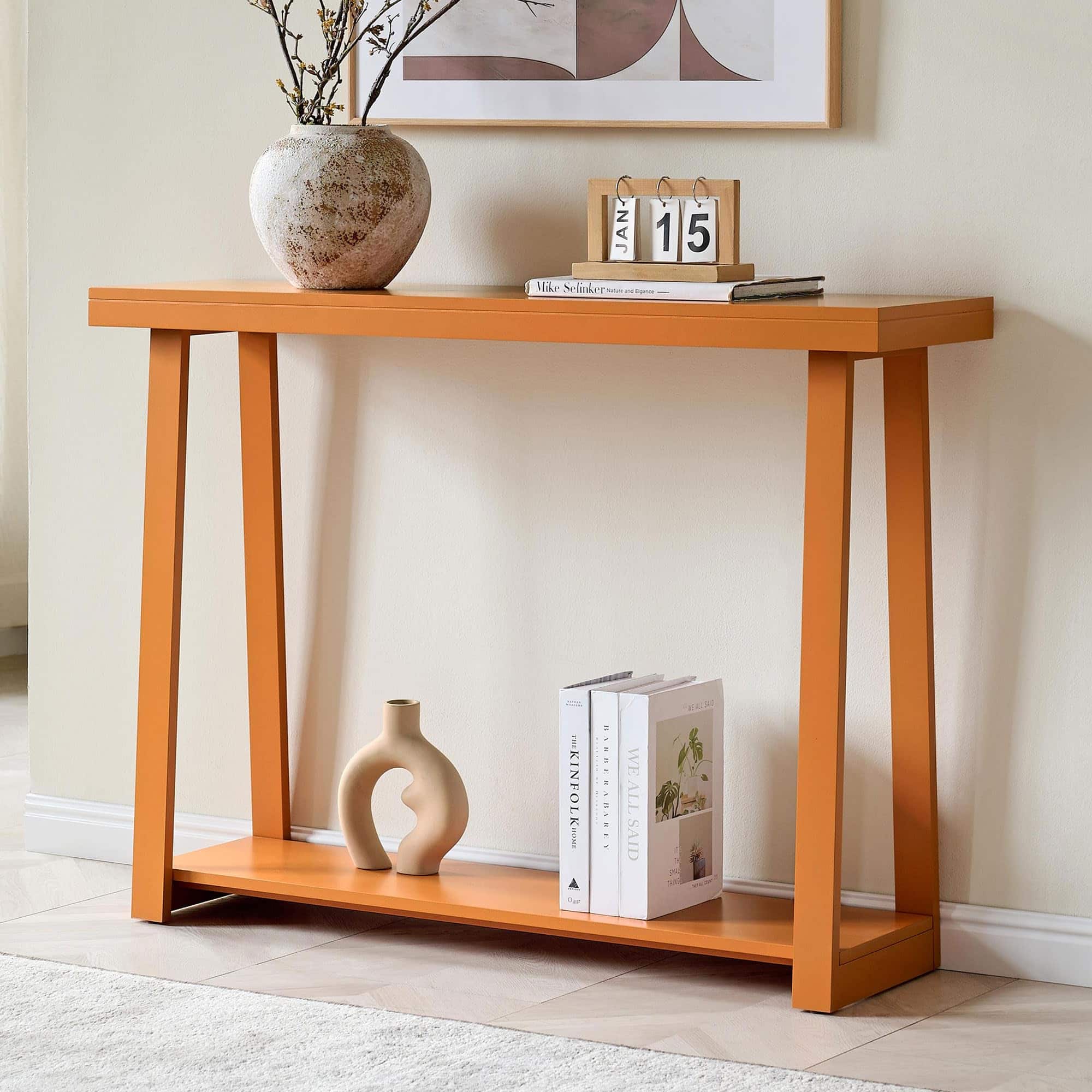 Kings Brand Furniture - Emma Narrow Console Table with Lower Shelf - Bright Orange