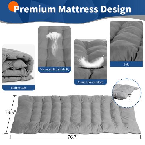 Premium Mattress Design

- Advanced Breathability
- Soft
- Cloud-Like Comfort
- Built to Last

Dimensions: 29.5" x 76.7"