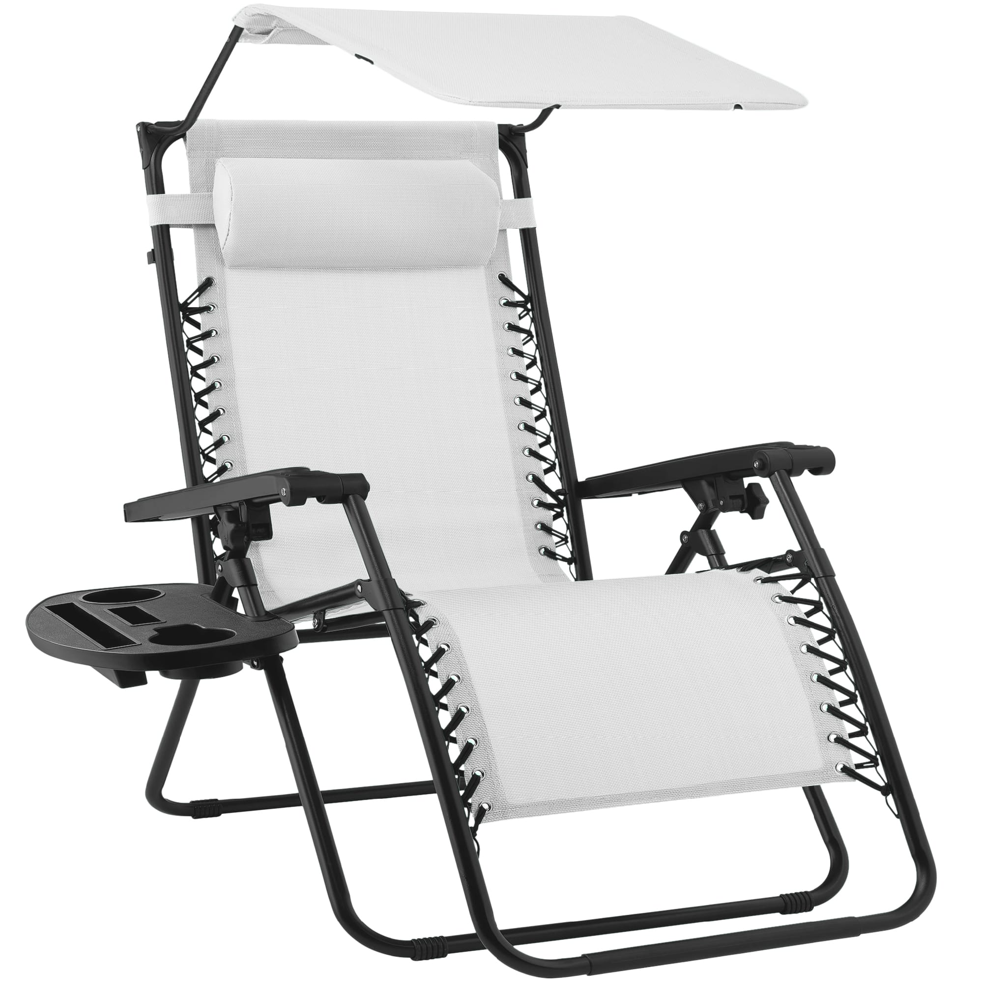 Front. Best Choice Products - Best Choice Products Folding Zero Gravity Recliner Patio Lounge Chair w/ Canopy Shade, Headrest, Tray - Snow/Black - White.