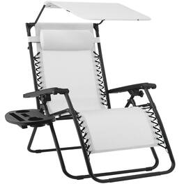 Best Choice Products - Folding Zero Gravity Recliner Patio Lounge Chair w/ Canopy Shade, Headrest, Tray - Snow/Black - White