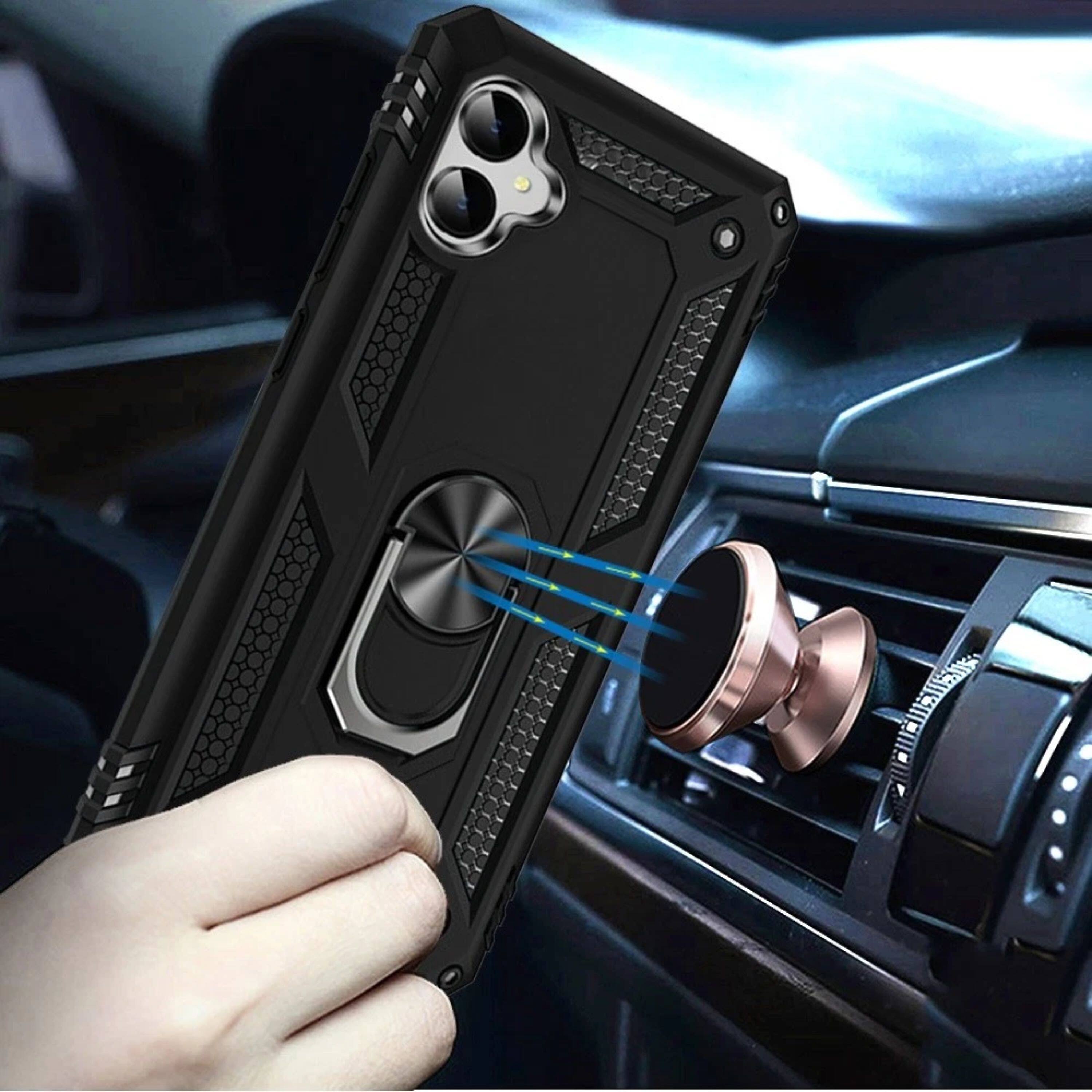Angle. Kitcheniva - Magnetic Ring Stand Holster Clip Phone Cover For Samsung Galaxy A06 - Black.