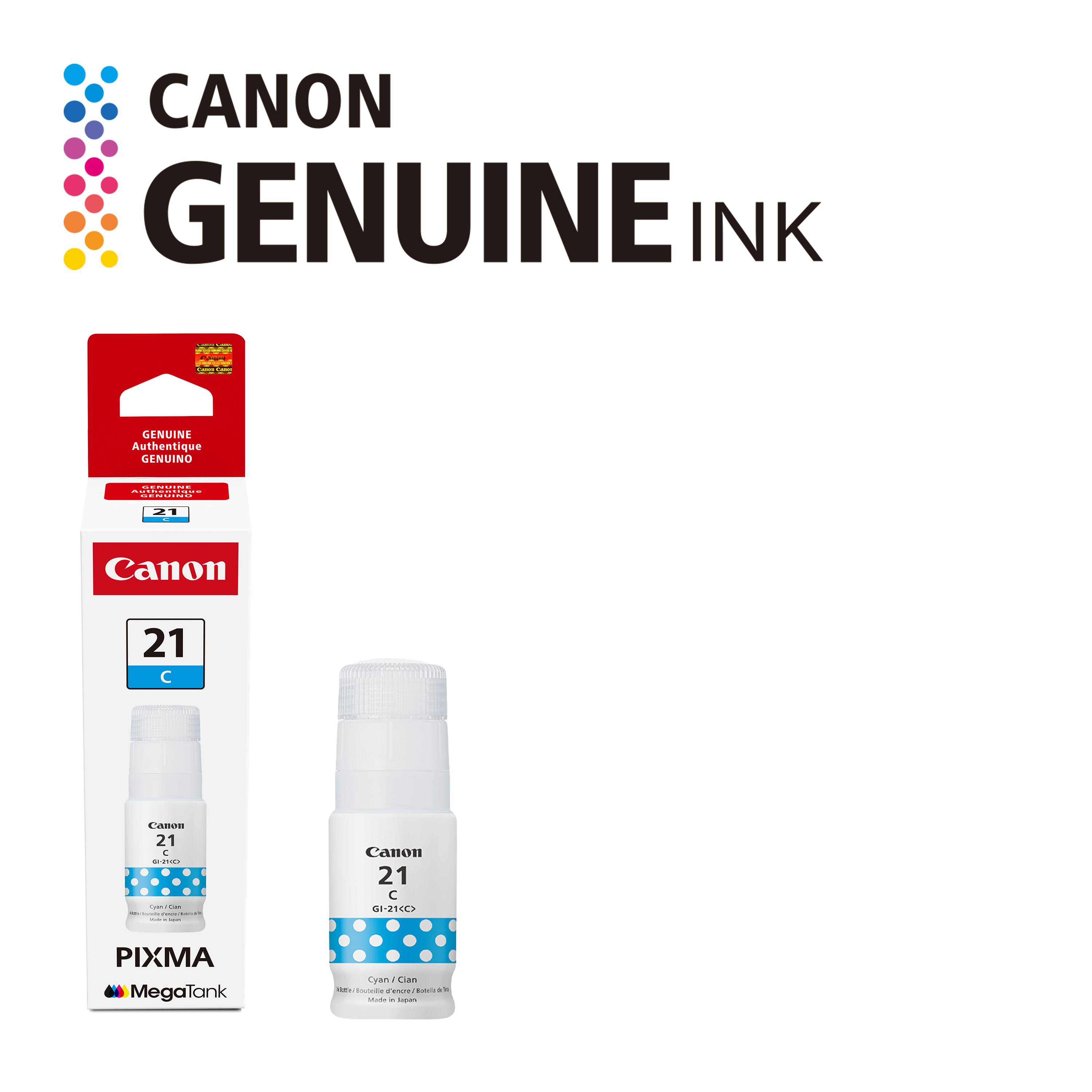 CANON GENUINE INK  
Maau GENUINE Authentique GENUINO  
21 Canon 21 C  
Canon 21 C 62100  
PIXMA MegaTank Cran - Clas  
ta -- - -
