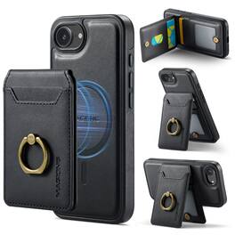 Dteck - Mag Safe Wallet Case for Apple iPhone 17e/16e,2-in-1 Detachable RFID Card Holder Ring Stand Shockproof PU Leather Cover - Black