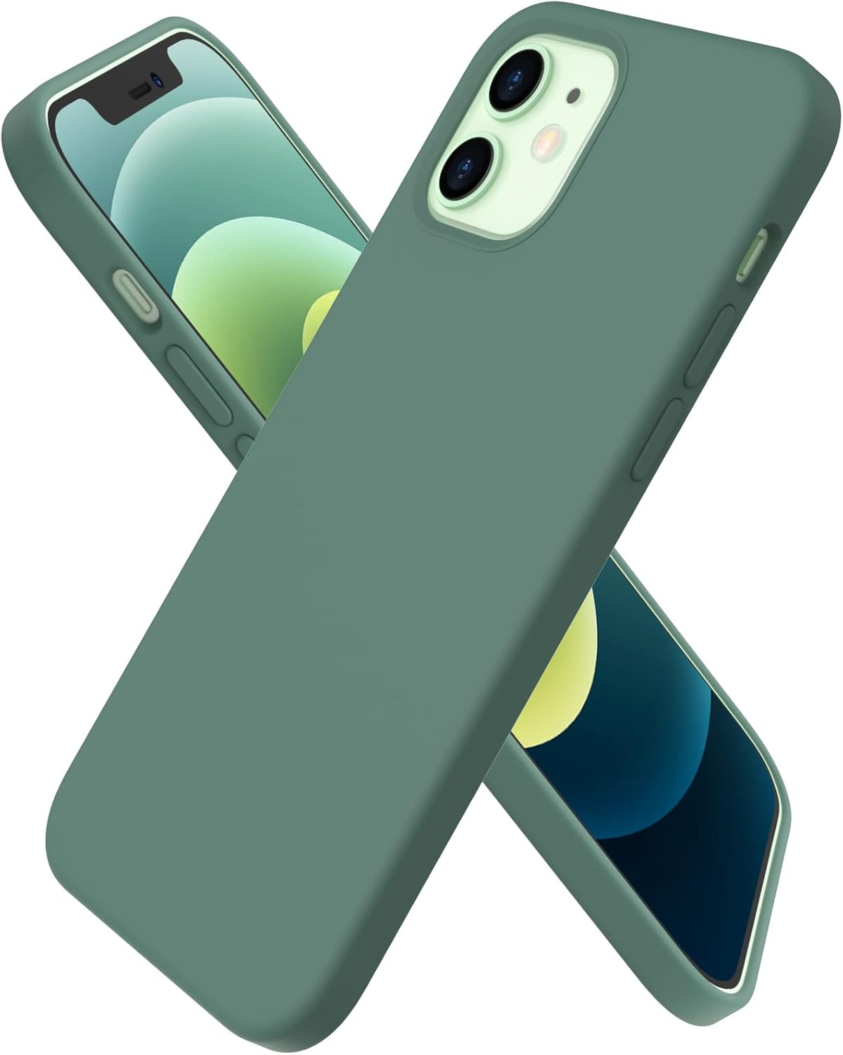 Front. Ornarto - ORNARTO Designed for iPhone 12 Case 6.1" and iPhone 12 Pro Case, Slim Liquid Silicone Full Covered Case-Pine Green - Pine Green.
