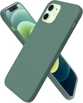 Ornarto - Compatible with iPhone 12 Mini Case 5.4", Slim Liquid Silicone 3 Layers Full Covered Phone Case - Pine Green