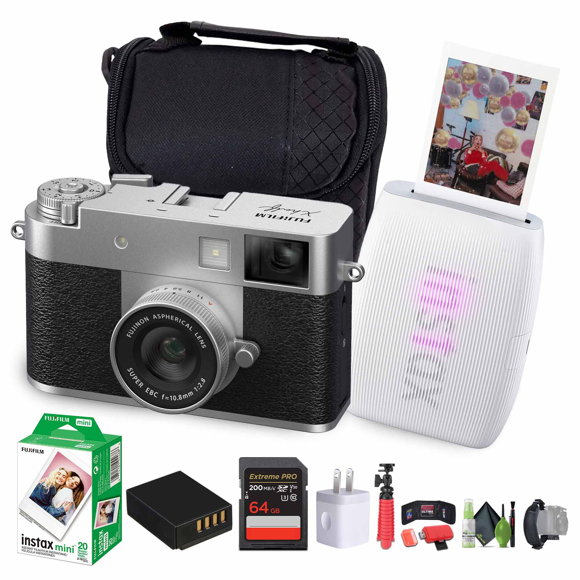 Fujifilm - X Digital Camera (Silver), MINI LINK 3 Smartphone Printer(Clay White)