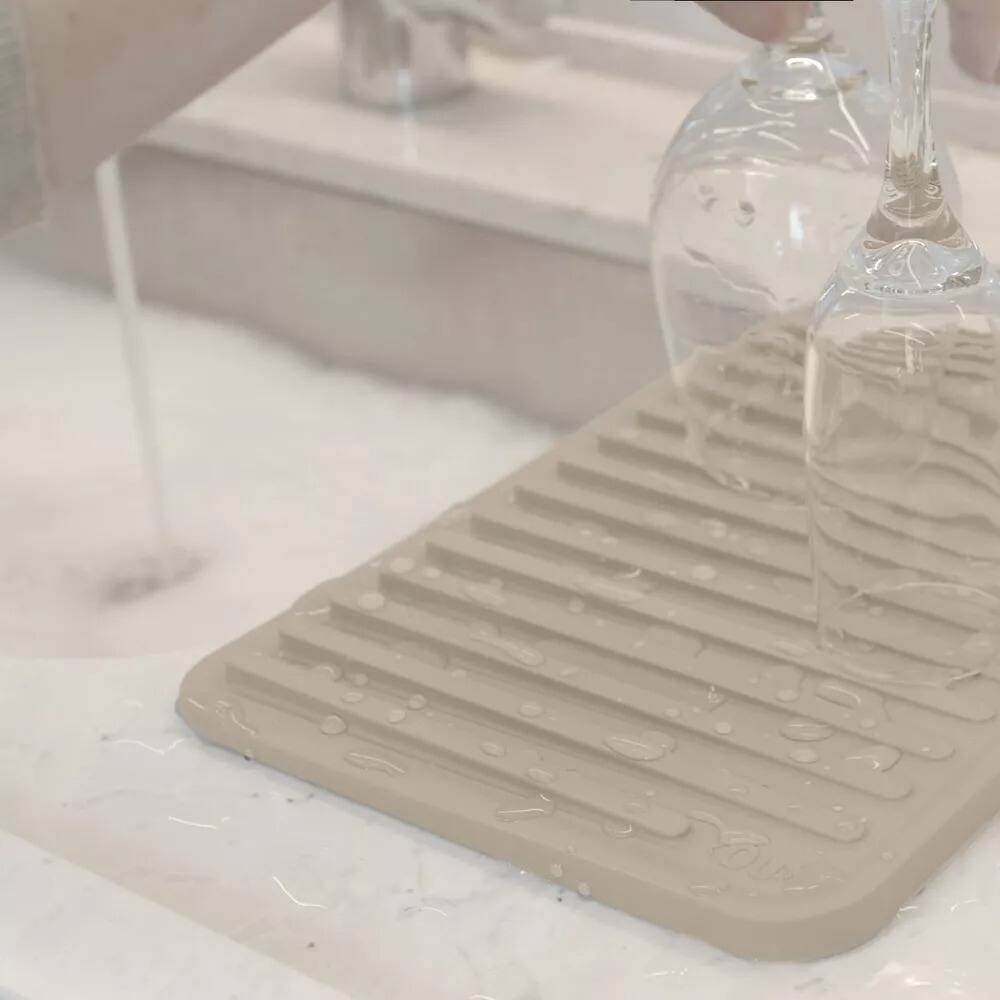 Alt View 1. OU - OU Glasses Drying Mat for Kitchen Sink, 13.78" x 8.27" Nonslip Plastic Pad with Grooves - White - White.