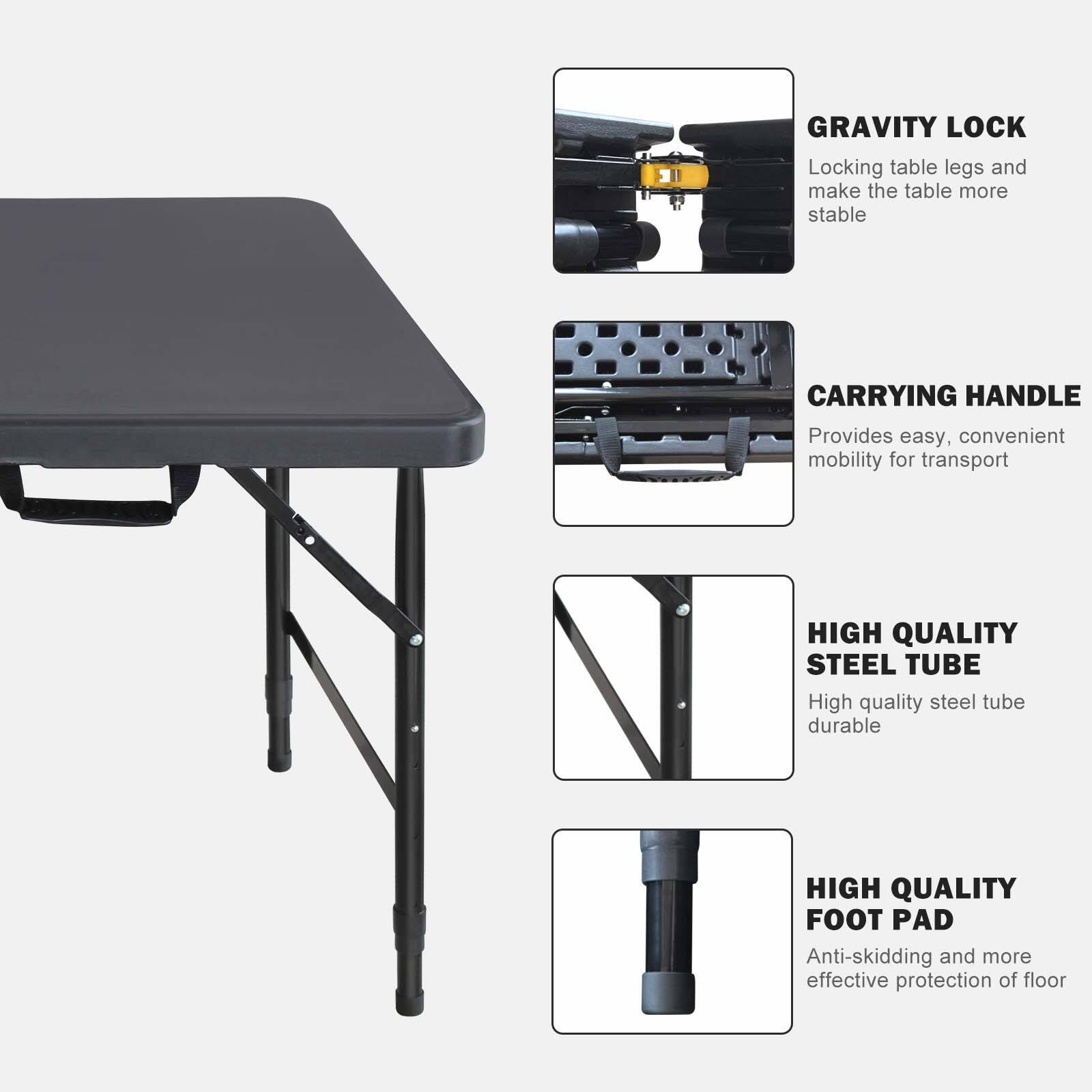 - GRAVITY LOCK: Locking table legs and make the table more stable
- CARRYING HANDLE: Provides easy, convenient mobility for transport
- HIGH QUALITY STEEL TUBE: High quality steel tube durable
- HIGH QUALITY FOOT PAD: Anti-skidding and more effective protection of floor
